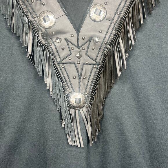 VTG Xperiance Womens Western Shirt Leather Fringe Conchos Studded Sleeve Sz L - Picture 3 of 13